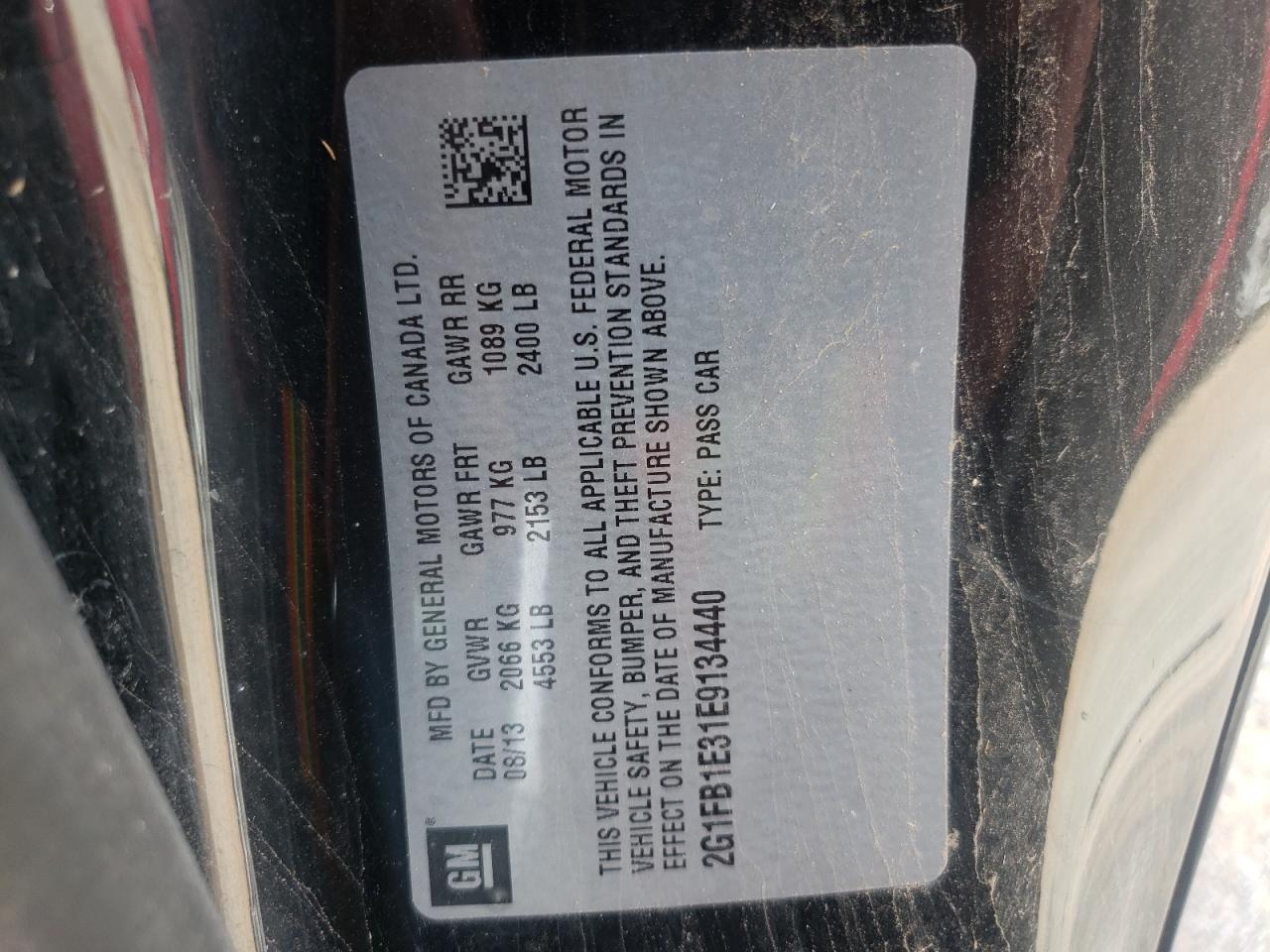 Photo 10 from auction – 2014 CHEVROLET CAMARO LT with VIN 2G1FB1E31E9134440