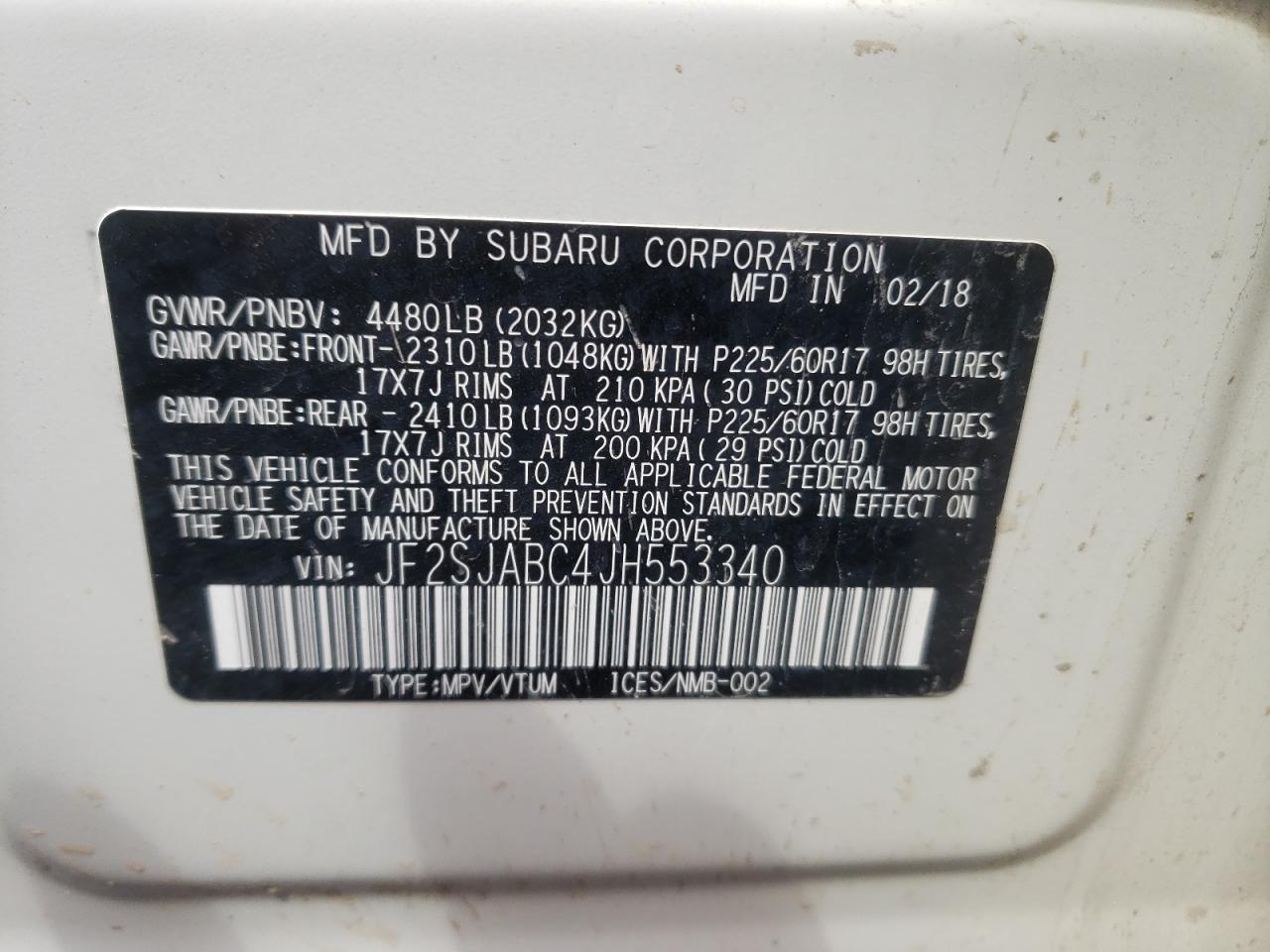 Photo 10 from auction – 2018 SUBARU FORESTER 2 with VIN JF2SJABC4JH553340