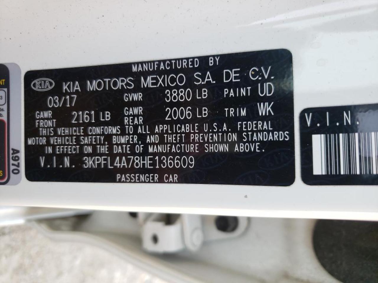 Photo 10 from auction – 2017 KIA FORTE LX with VIN 3KPFL4A78HE136609