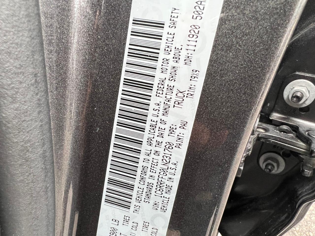Photo 10 from auction – 2020 RAM 1500 BIG H with VIN 1C6RRFFG0LN231760