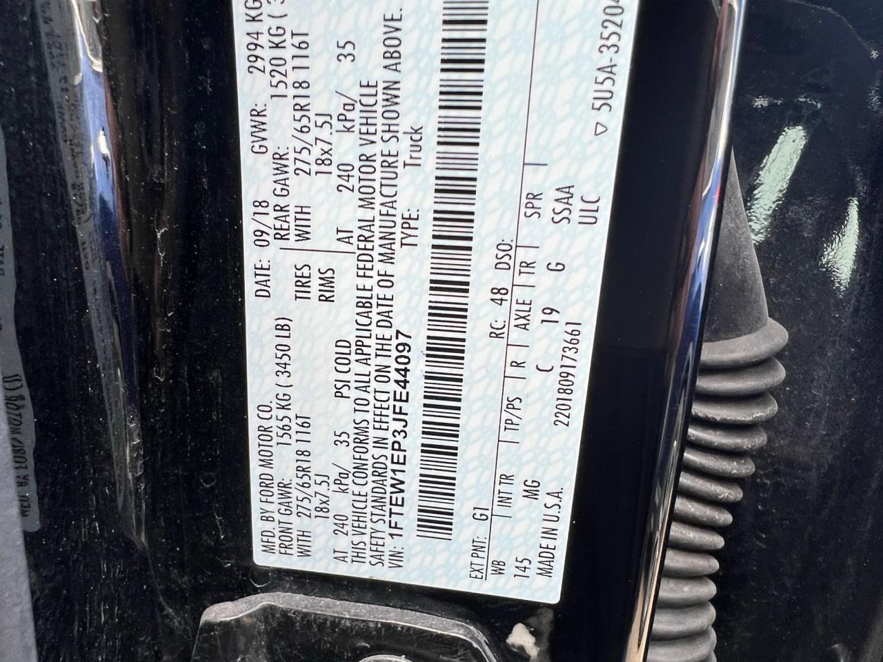 Photo 10 from auction – 2018 FORD F150 SUPER with VIN 1FTEW1EP3JFE44097