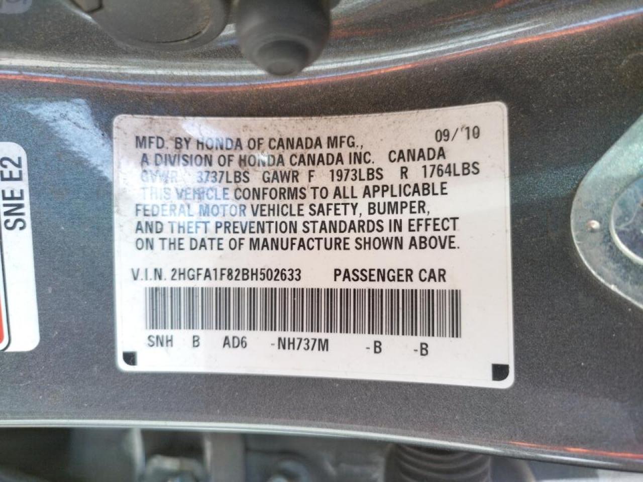 Photo 10 from auction – 2011 HONDA CIVIC EX with VIN 2HGFA1F82BH502633