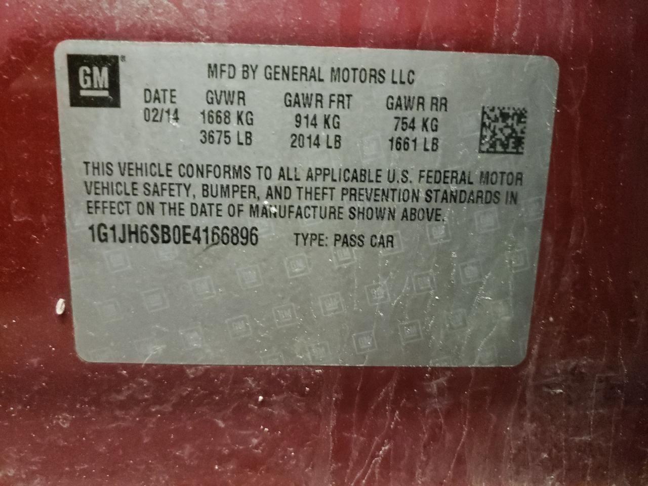 Photo 10 from auction – 2014 CHEVROLET SONIC RS with VIN 1G1JH6SB0E4166896