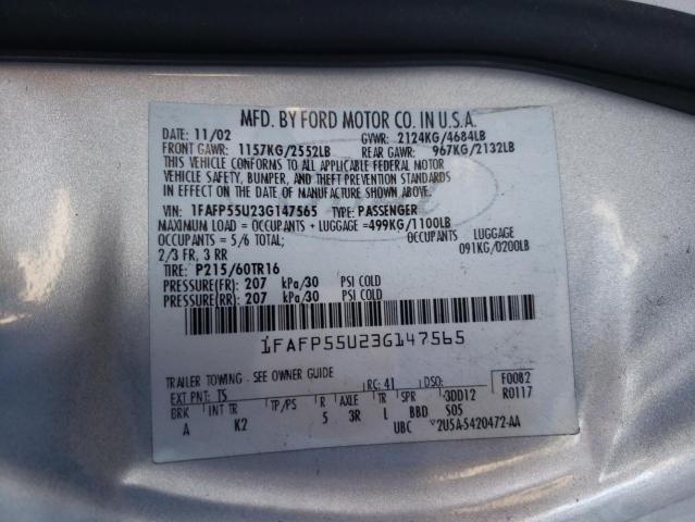 Photo 10 from auction – 2003 FORD TAURUS SES with VIN 1FAFP55U23G147565