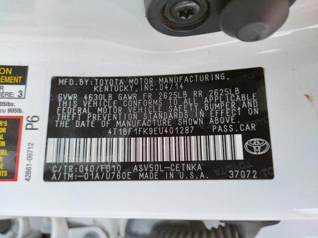 Photo 10 from auction – 2014 TOYOTA CAMRY L with VIN 4T1BF1FK9EU401287