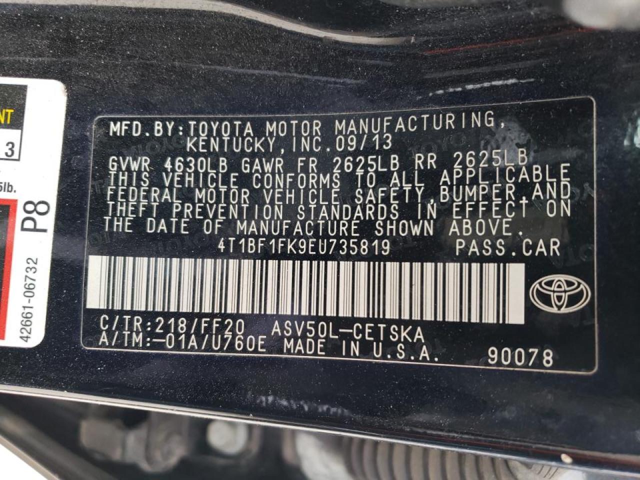 Photo 10 from auction – 2014 TOYOTA CAMRY L with VIN 4T1BF1FK9EU735819