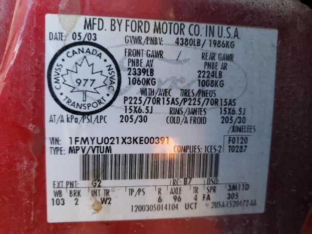 Photo 10 from auction – 2003 FORD ESCAPE XLS with VIN 1FMYU021X3KE00391