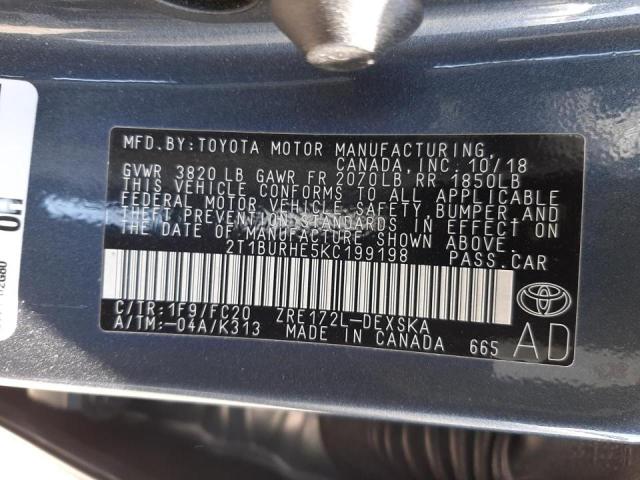 Photo 10 from auction – 2019 TOYOTA COROLLA L with VIN 2T1BURHE5KC199198