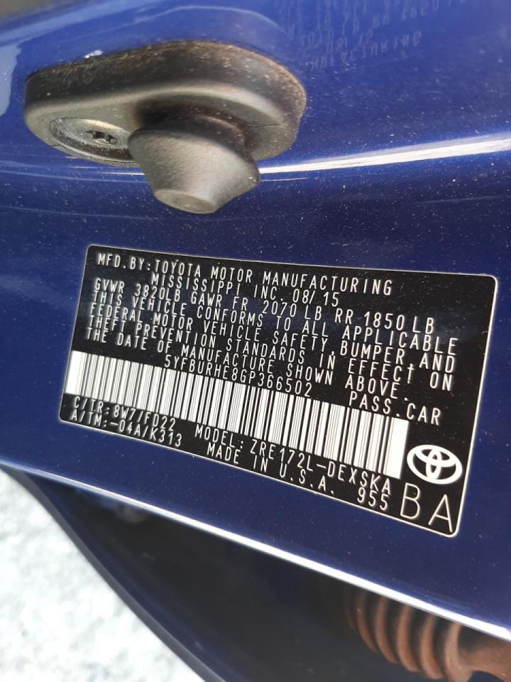 Photo 10 from auction – 2016 TOYOTA COROLLA L with VIN 5YFBURHE8GP366502