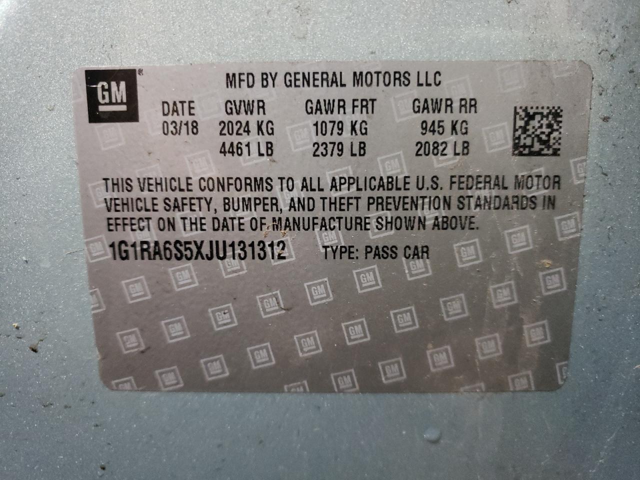 Photo 10 from auction – 2018 CHEVROLET VOLT LT with VIN 1G1RA6S5XJU131312