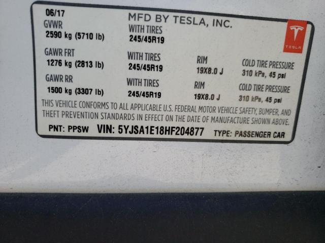 Photo 10 from auction – 2017 TESLA MODEL S with VIN 5YJSA1E18HF204877