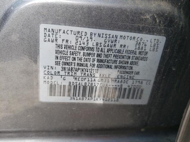 NISSAN SENTRA S 2019 with VIN 3N1AB7AP1KY412118 - Photo from auction