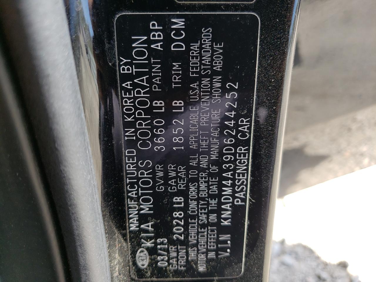 Photo 10 from auction – 2013 KIA RIO LX with VIN KNADM4A39D6244252
