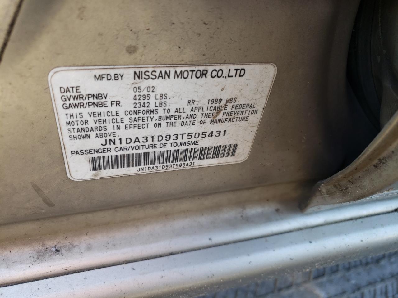 Photo 10 from auction – 2003 NISSAN MAXIMA GLE with VIN JN1DA31D93T505431