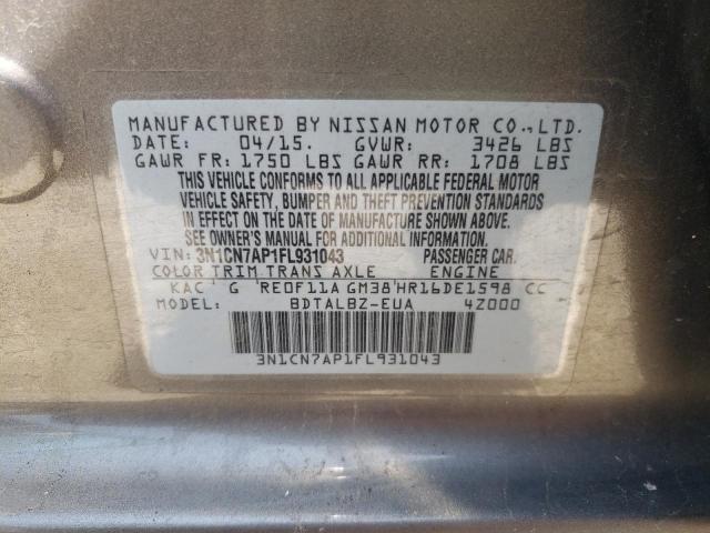 Photo 10 from auction – 2015 NISSAN VERSA S with VIN 3N1CN7AP1FL931043