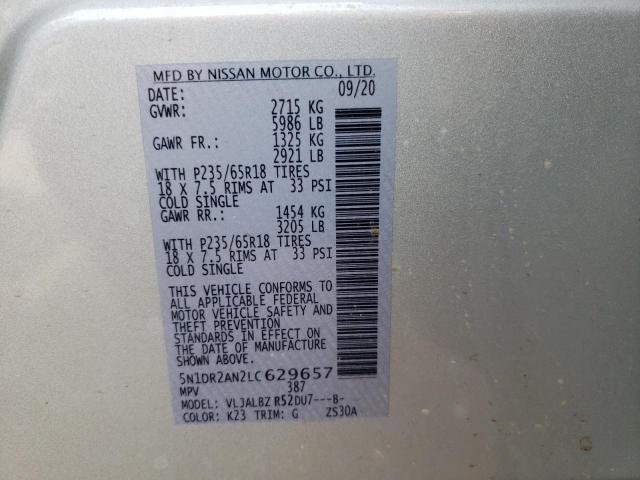 Photo 10 from auction – 2020 NISSAN PATHFINDER with VIN 5N1DR2AN2LC629657