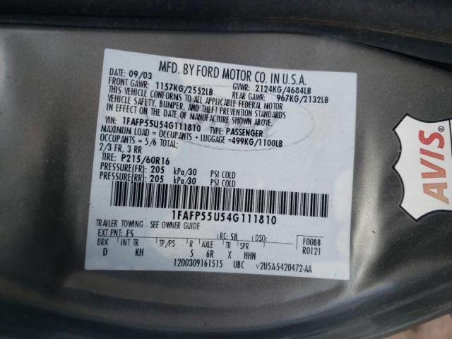 Photo 10 from auction – 2004 FORD TAURUS SES with VIN 1FAFP55U54G111810