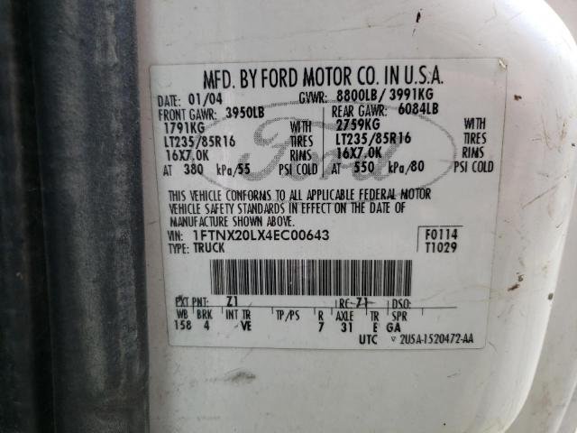 Photo 10 from auction – 2004 FORD F250 SUPER with VIN 1FTNX20LX4EC00643