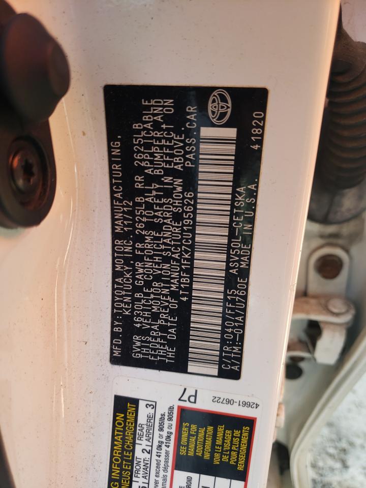 Zdjęcie 10 z aukcji – 2012 TOYOTA CAMRY BASE z VIN 4T1BF1FK7CU195626