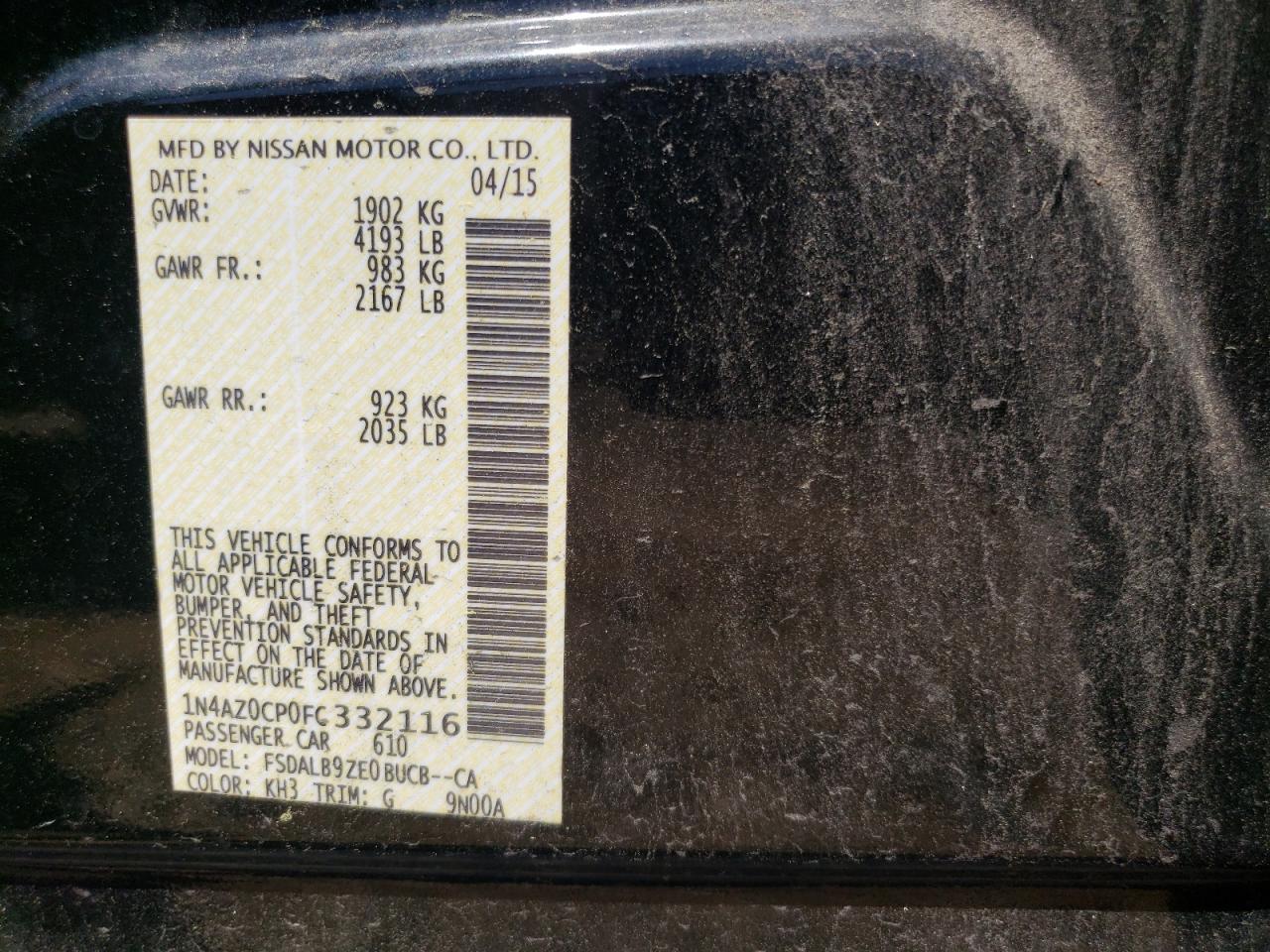 Photo 10 from auction – 2015 NISSAN LEAF S with VIN 1N4AZ0CP0FC332116