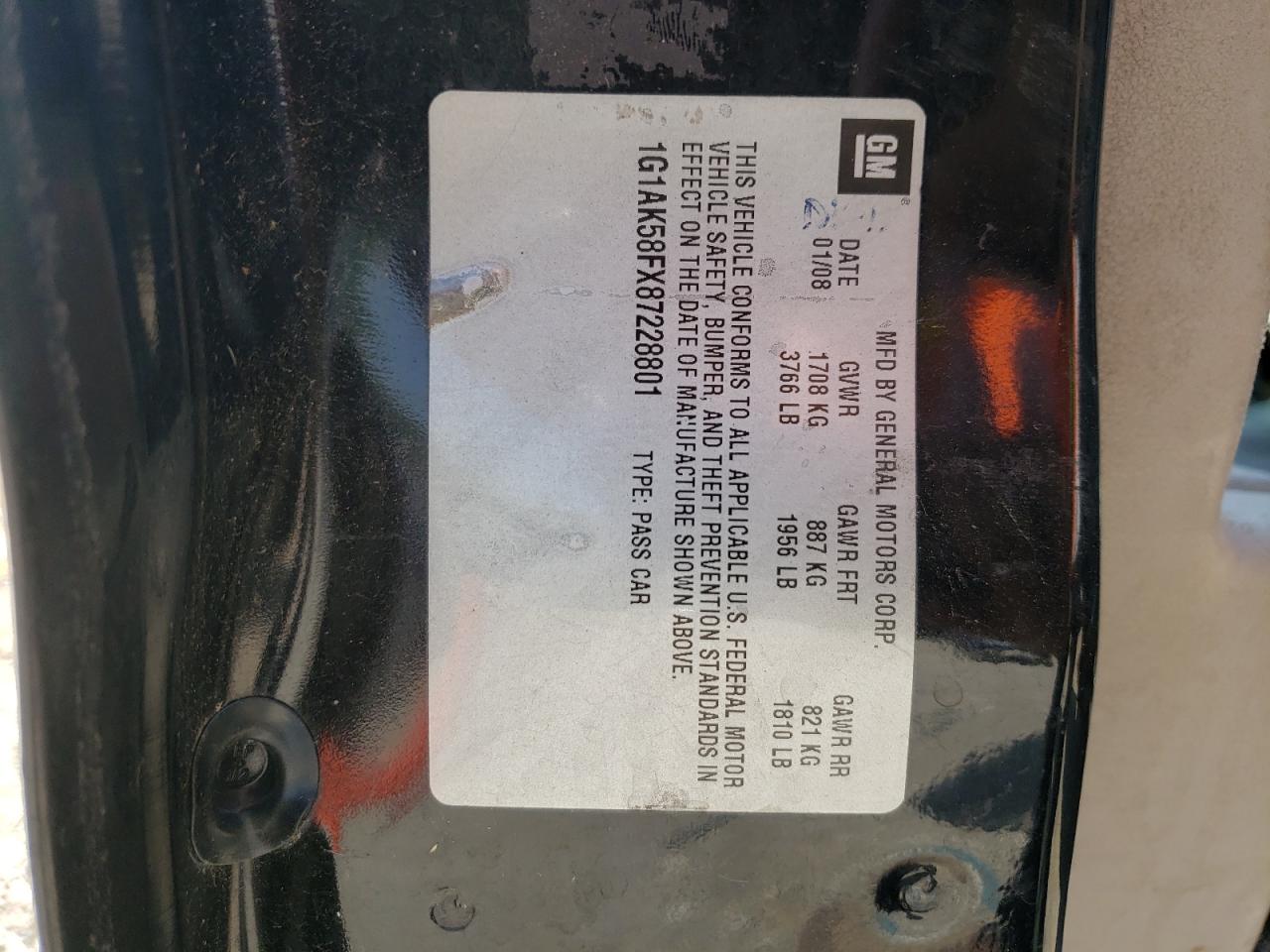 Photo 10 from auction – 2008 CHEVROLET COBALT LS with VIN 1G1AK58FX87228801