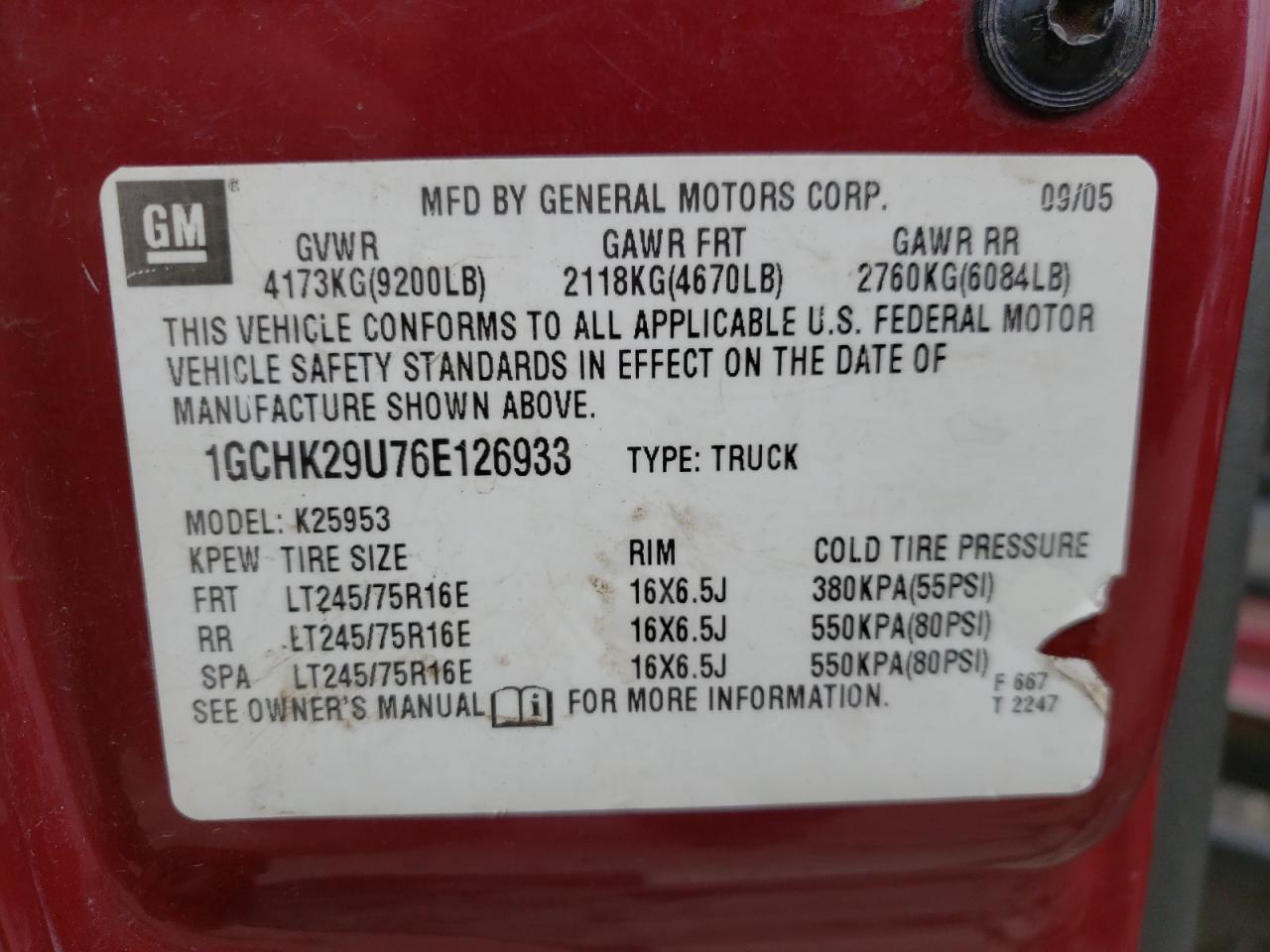 Photo 10 from auction – 2006 CHEVROLET SILVERADO with VIN 1GCHK29U76E126933