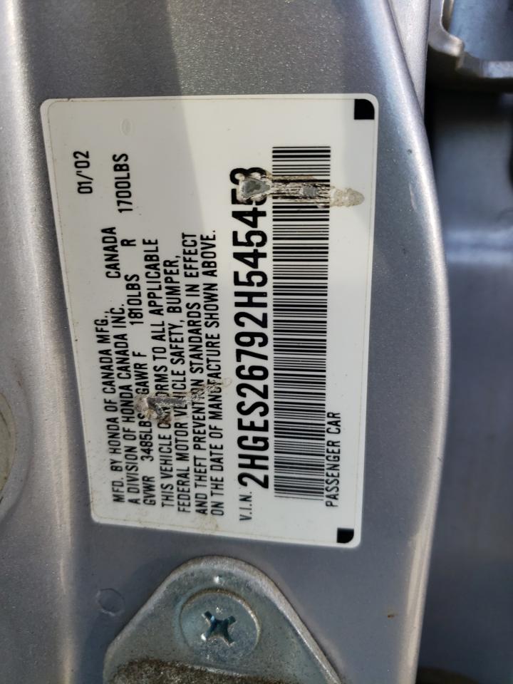 Photo 10 from auction – 2002 HONDA CIVIC EX with VIN 2HGES26792H545453