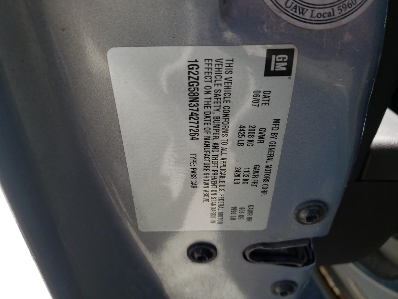 Photo 10 from auction – 2007 PONTIAC G6 BASE with VIN 1G2ZG58N374277264