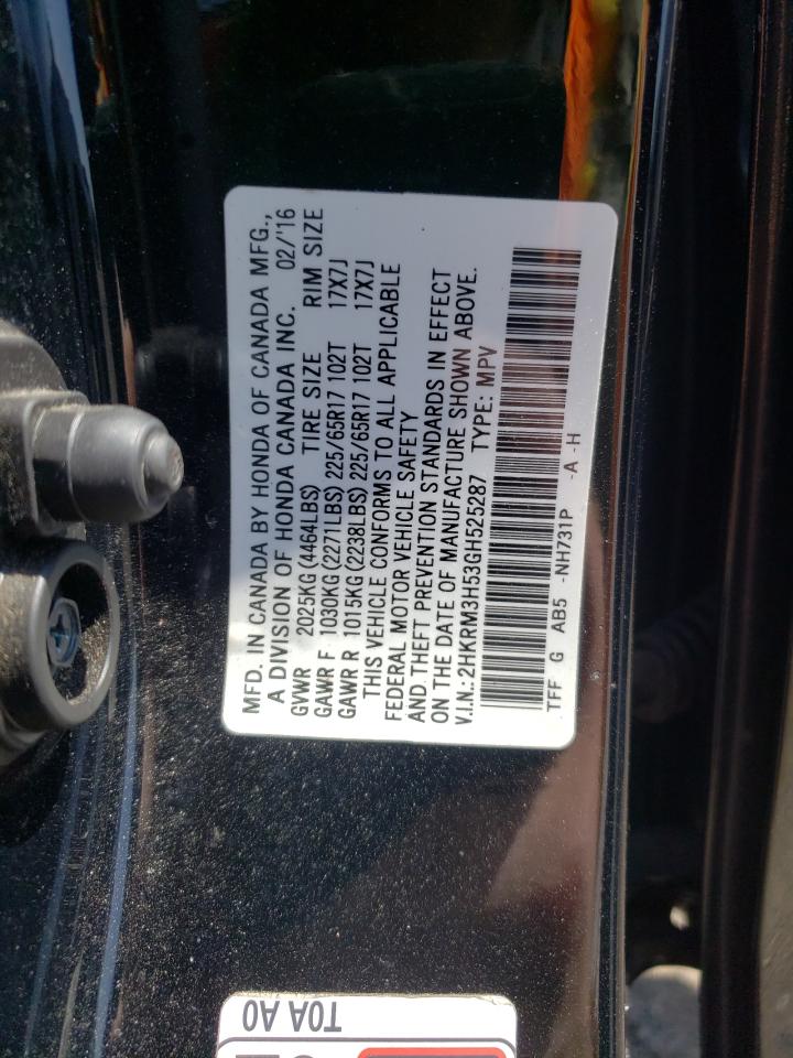 Photo 10 from auction – 2016 HONDA CR-V EX with VIN 2HKRM3H53GH525287