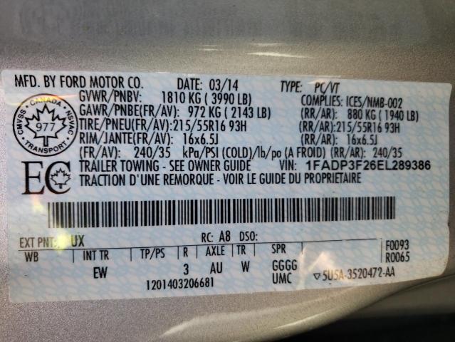 Photo 10 from auction – 2014 FORD FOCUS SE with VIN 1FADP3F26EL289386