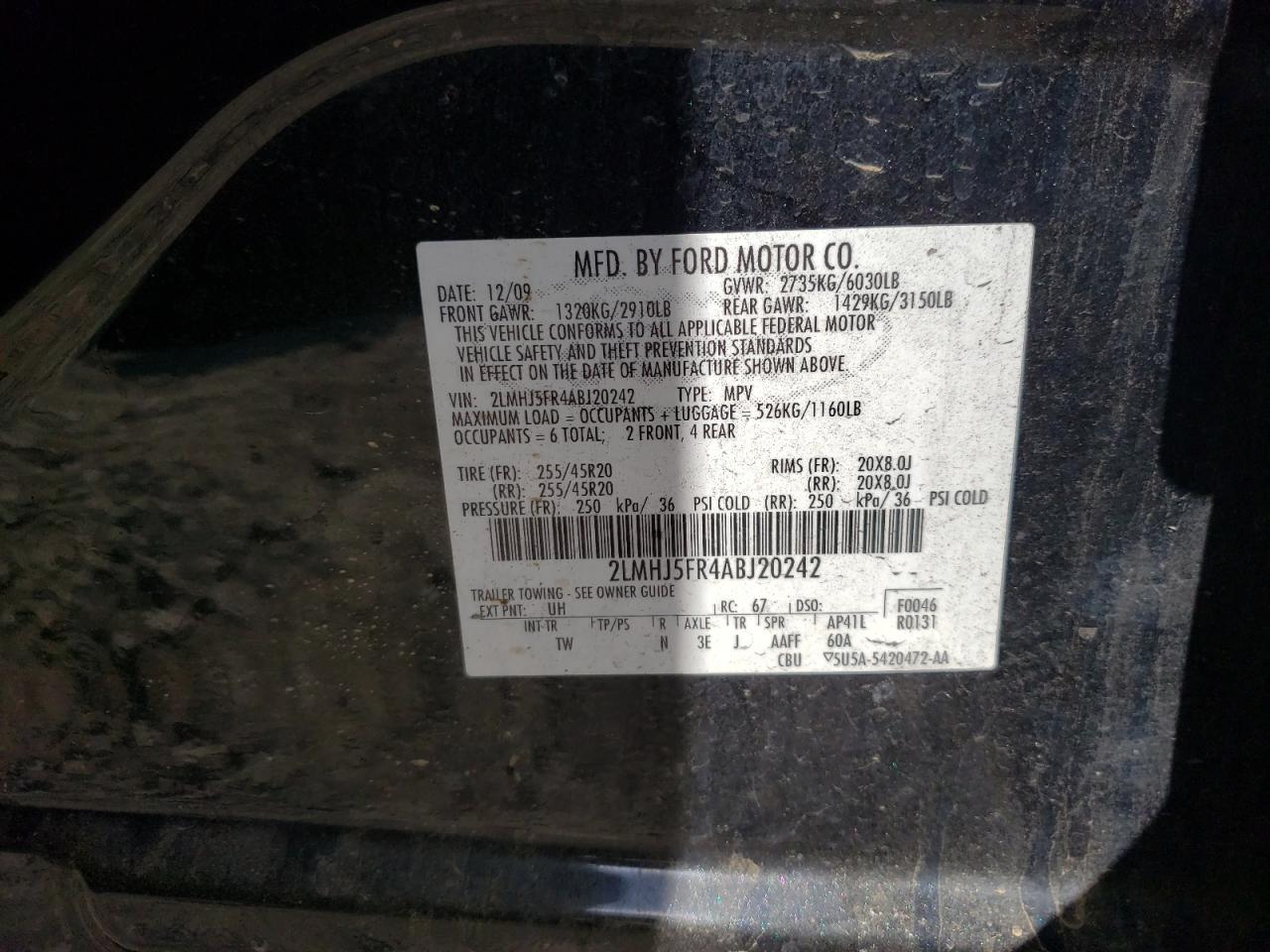 Photo 10 from auction – 2010 LINCOLN MKT with VIN 2LMHJ5FR4ABJ20242