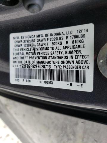 Photo 10 from auction – 2015 HONDA CIVIC EXL with VIN 19XFB2F92FE028713