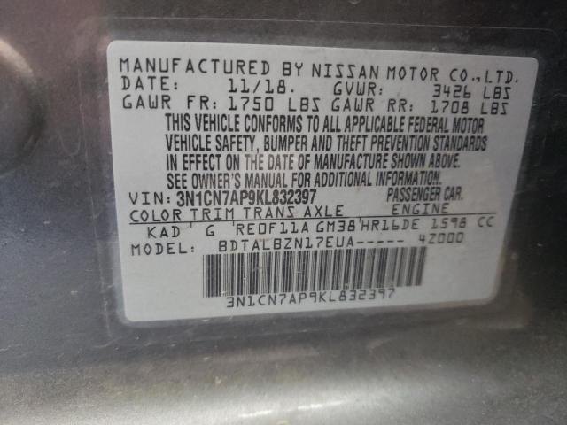 Photo 10 from auction – 2019 NISSAN VERSA S with VIN 3N1CN7AP9KL832397