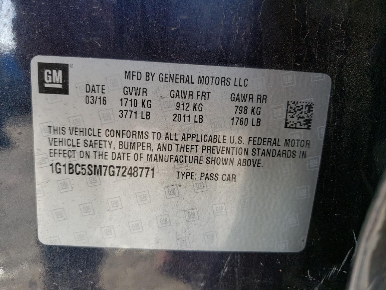 Photo 10 from auction – 2016 CHEVROLET CRUZE LS with VIN 1G1BC5SM7G7248771