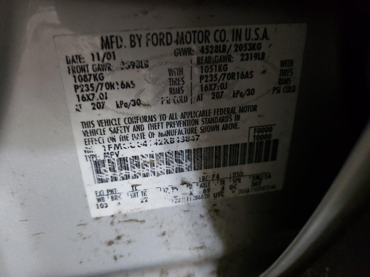 Photo 10 from auction – 2002 FORD ESCAPE XLT with VIN 1FMCU04142KB43847