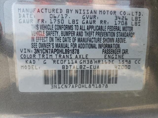 Photo 10 from auction – 2017 NISSAN VERSA S with VIN 3N1CN7AP0HL891878