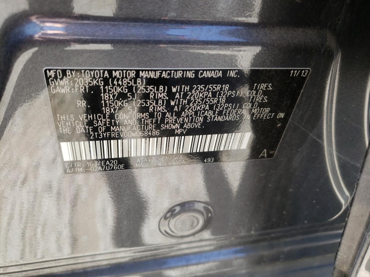 Photo 10 from auction – 2013 TOYOTA RAV4 LIMIT with VIN 2T3YFREV0DW068486