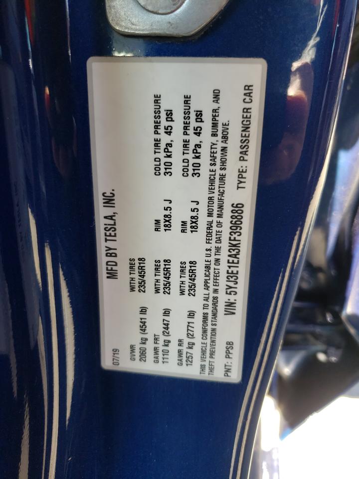 Photo 10 from auction – 2019 TESLA MODEL 3 with VIN 5YJ3E1EA3KF396886