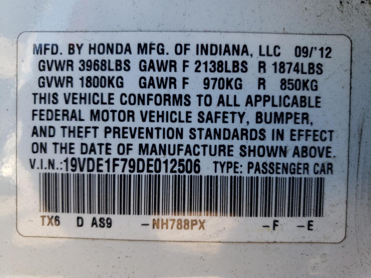 Photo 10 from auction – 2013 ACURA ILX 20 TEC with VIN 19VDE1F79DE012506