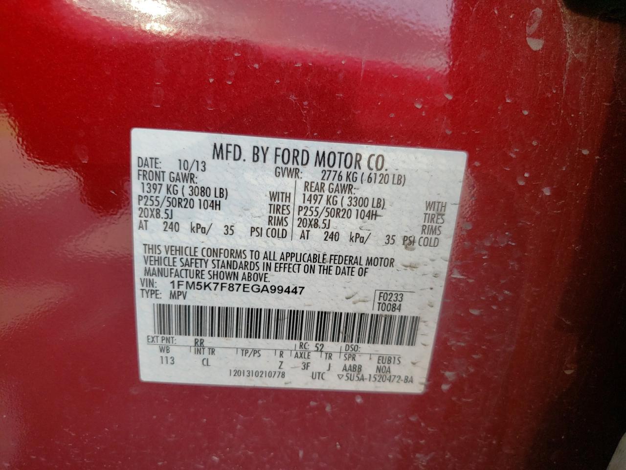Photo 10 from auction – 2014 FORD EXPLORER L with VIN 1FM5K7F87EGA99447