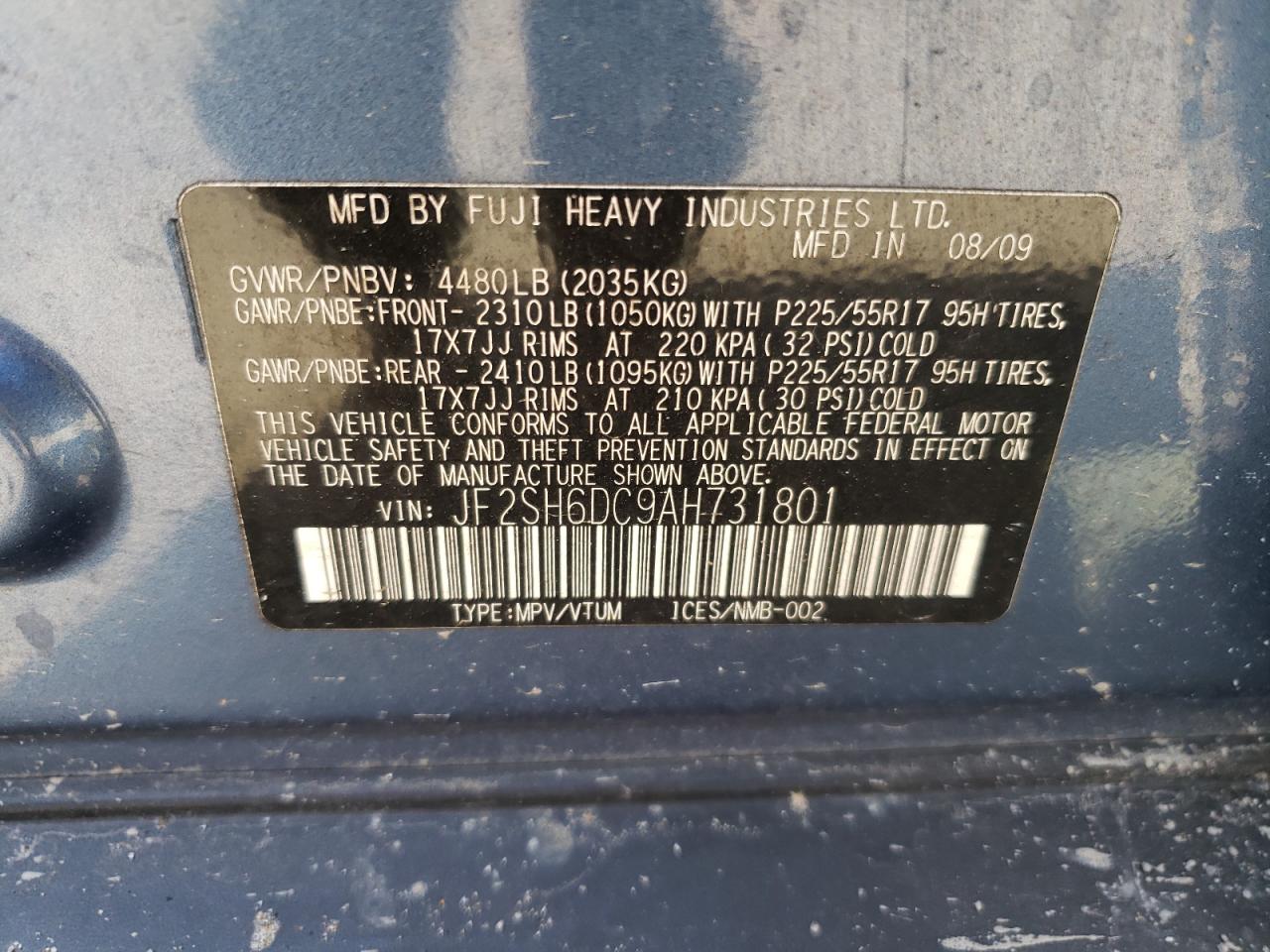 Photo 10 from auction – 2010 SUBARU FORESTER 2 with VIN JF2SH6DC9AH731801