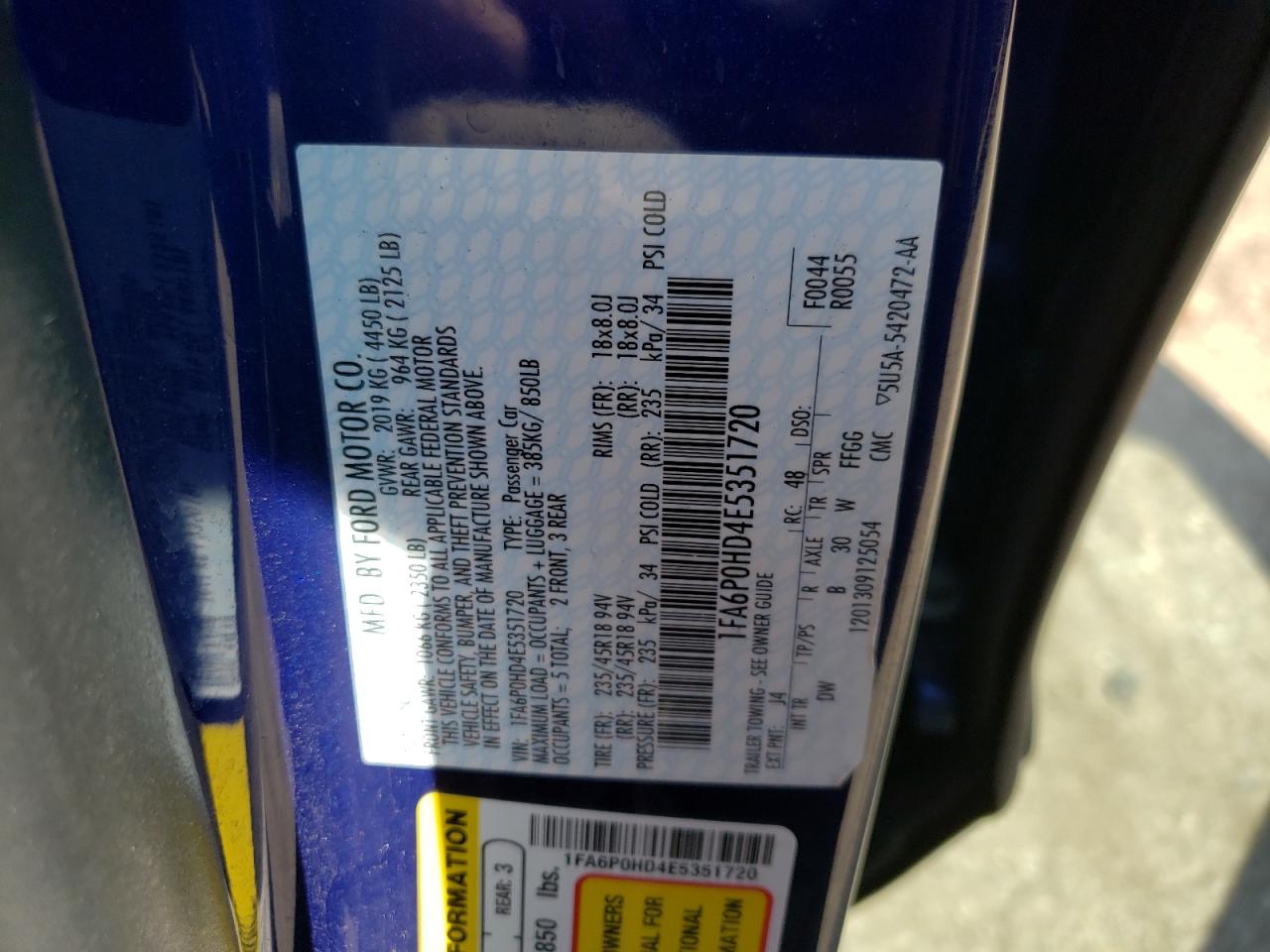 Photo 10 from auction – 2014 FORD FUSION SE with VIN 1FA6P0HD4E5351720