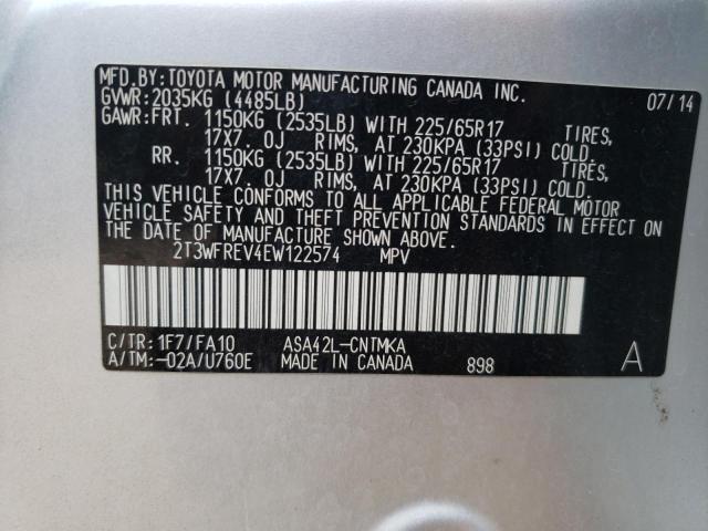 Photo 10 from auction – 2014 TOYOTA RAV4 with VIN 2T3WFREV4EW122574