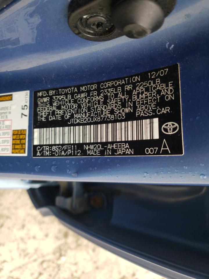 Photo 10 from auction – 2008 TOYOTA PRIUS with VIN JTDKB20UX87738103