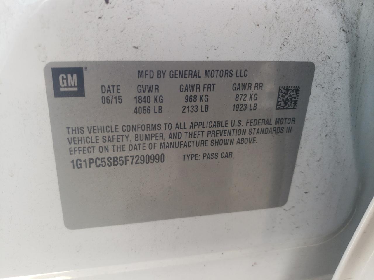 Photo 10 from auction – 2015 CHEVROLET CRUZE LT with VIN 1G1PC5SB5F7290990