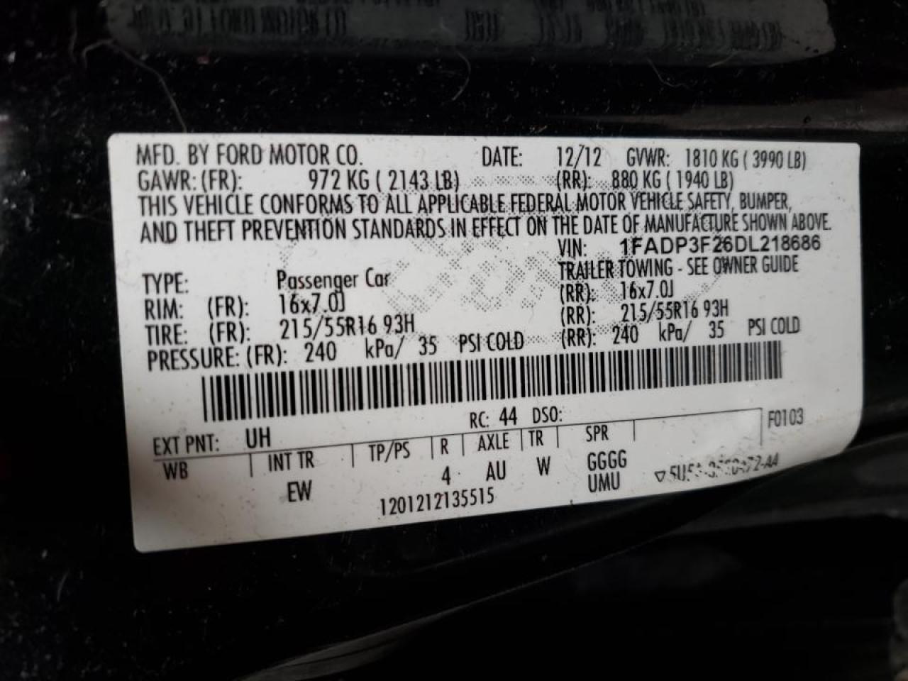 Photo 10 from auction – 2013 FORD FOCUS SE with VIN 1FADP3F26DL218686