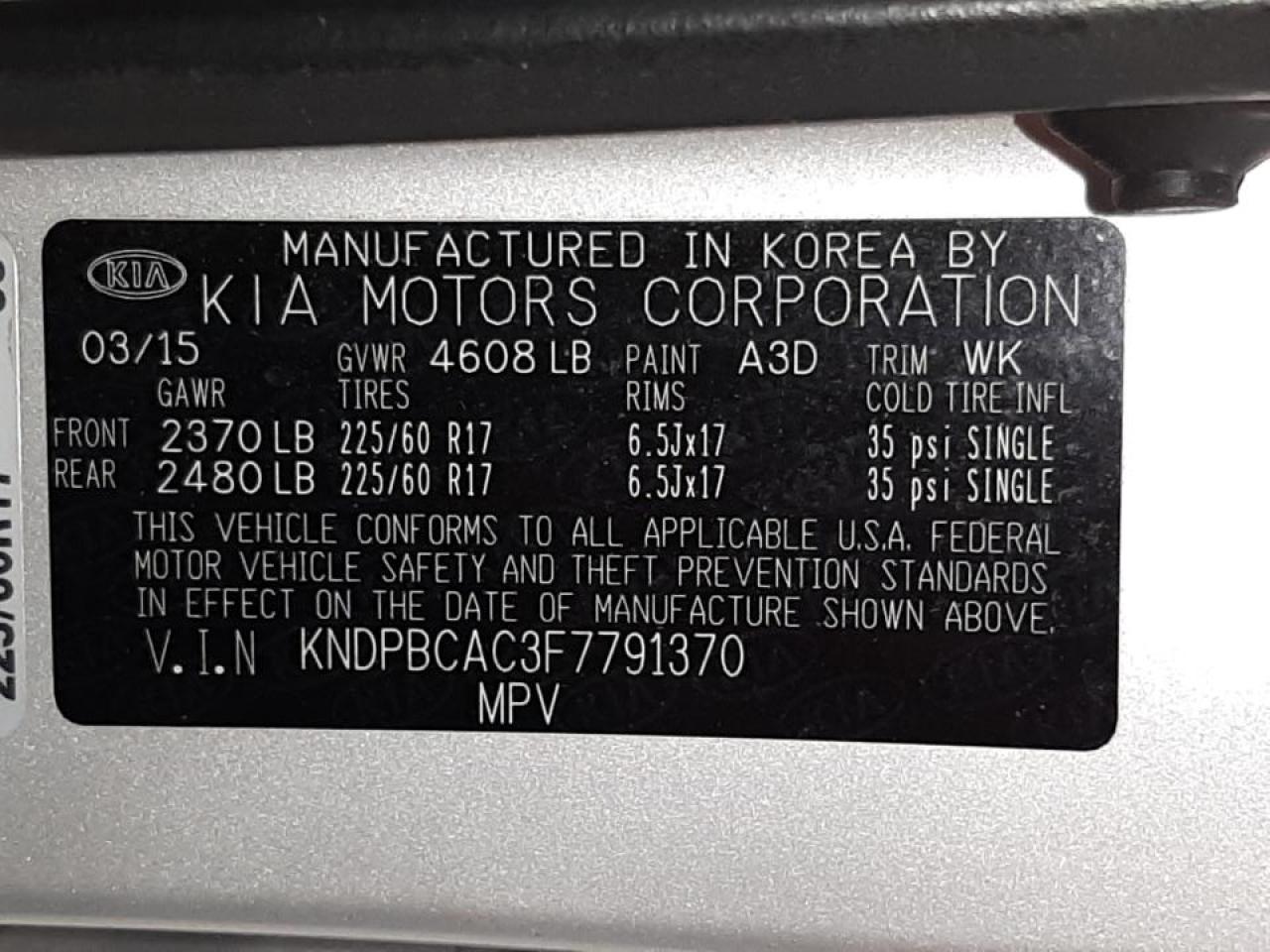 Photo 10 from auction – 2015 KIA SPORTAGE L with VIN KNDPBCAC3F7791370