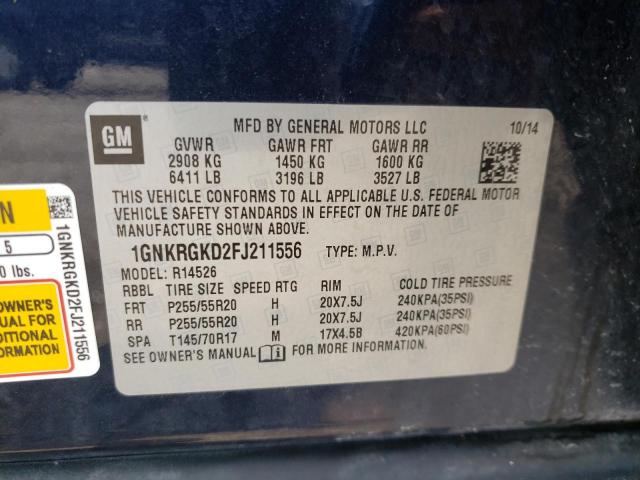 CHEVROLET TRAVERSE L 2015 with VIN 1GNKRGKD2FJ211556 - Photo from auction