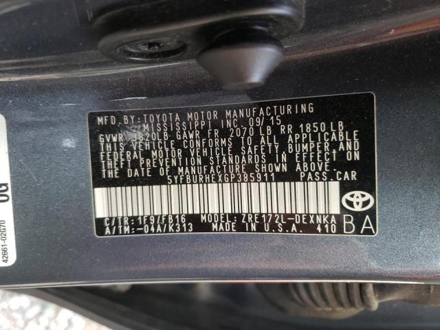 Photo 10 from auction – 2016 TOYOTA COROLLA L with VIN 5YFBURHEXGP385911