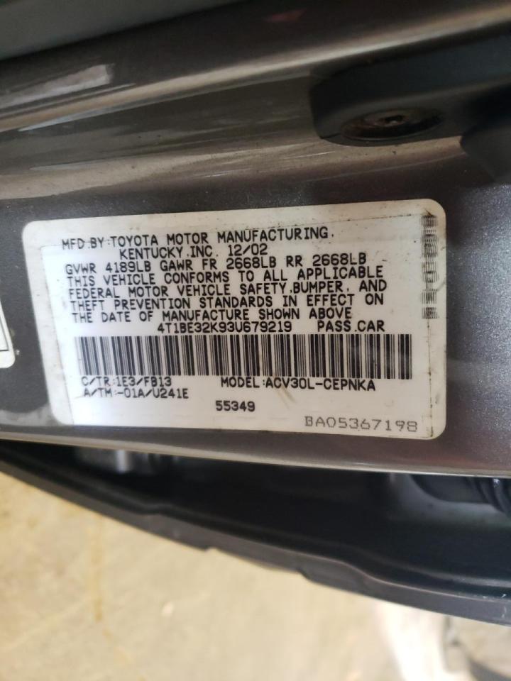 Photo 10 from auction – 2003 TOYOTA CAMRY LE with VIN 4T1BE32K93U679219